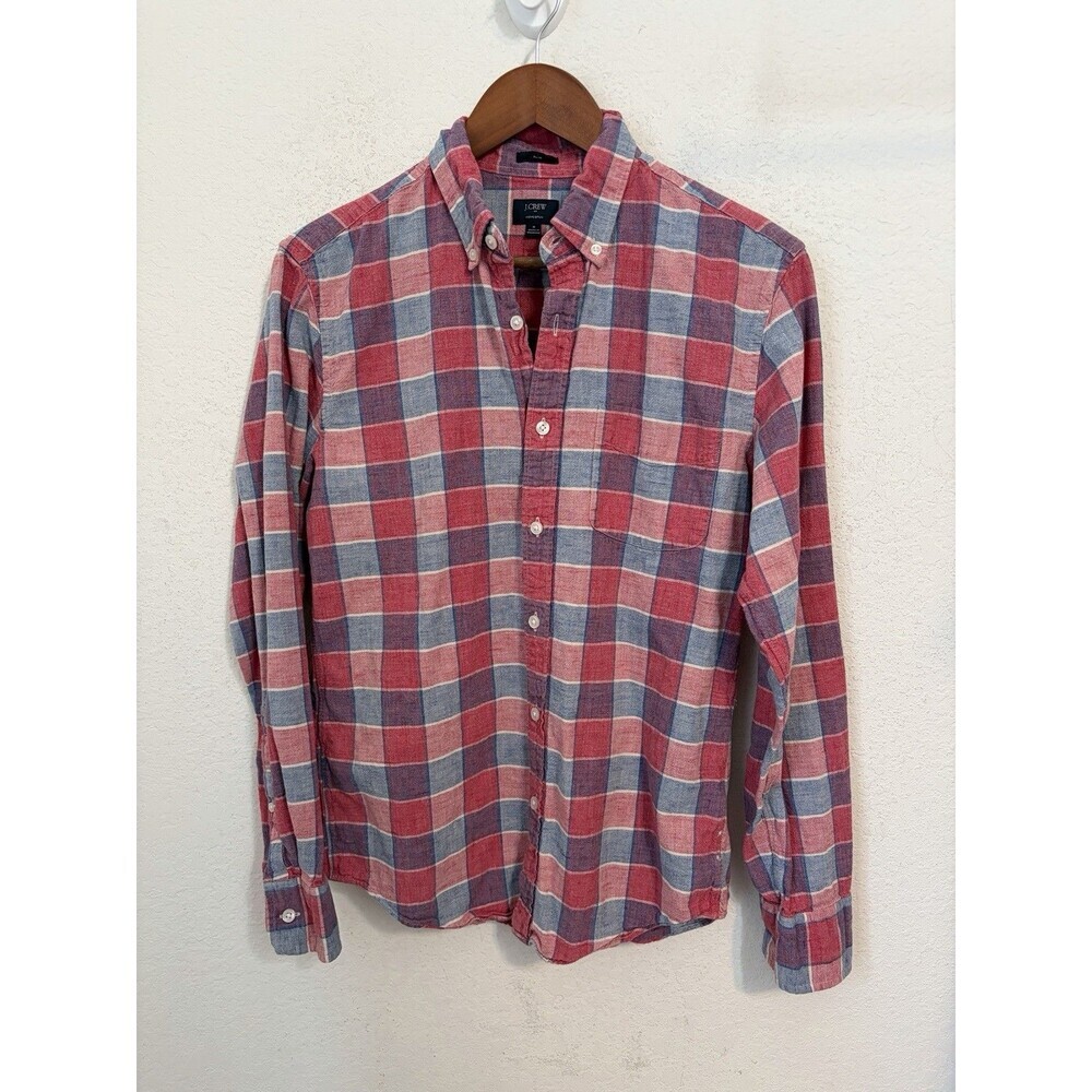 J.Crew Mens Medium Slim Pink Blue Plaid Button Down Shirt 100% Cotton Preppy